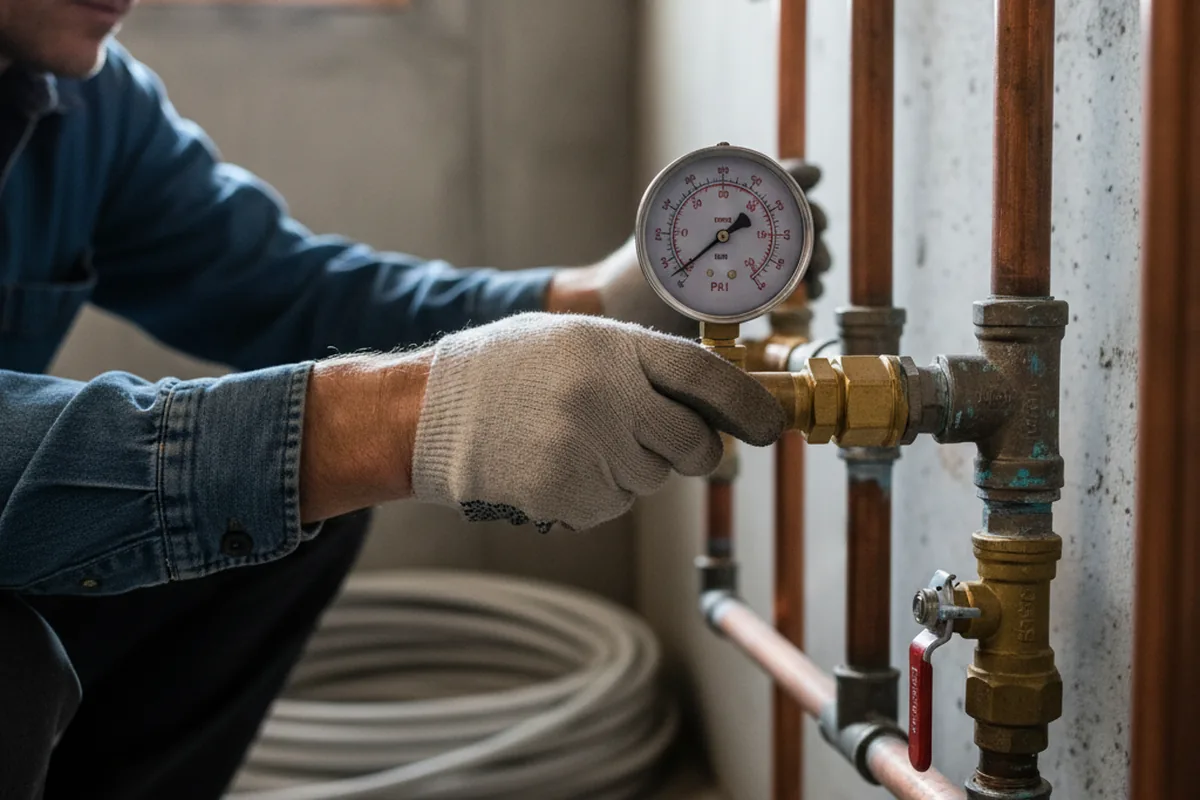 Pressure testing a repaired line during Water Line Repair in Howe